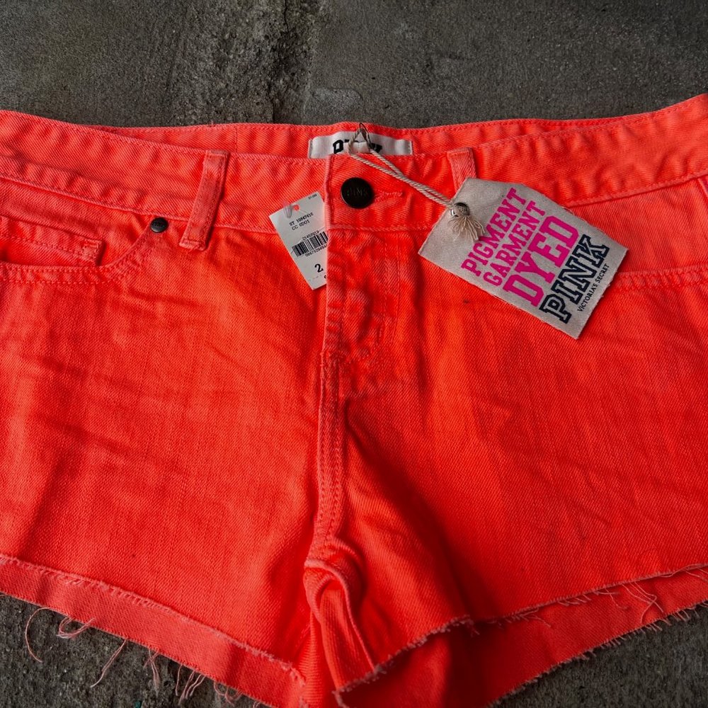 Neon Pink Victoria Secret PINK Size 2 Distressed Denim shorts brand new with tag